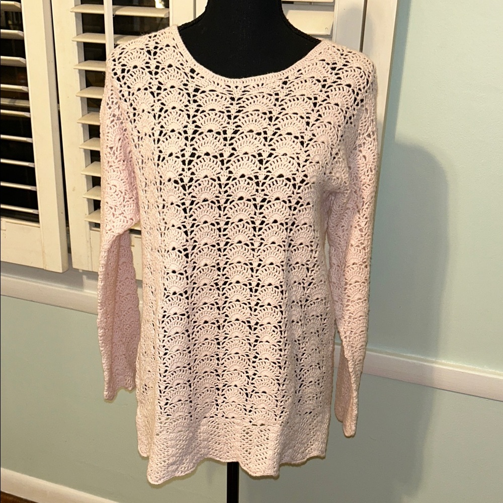 Chic Light Pink Crochet Women's Blouse
